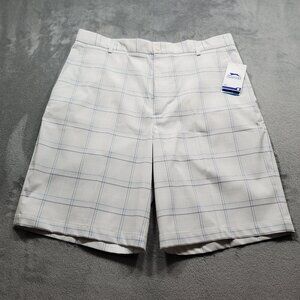Slazenger Hydro Dri Golf Plaid Performance Shorts 4 Pockets White Blue Men Sz 36